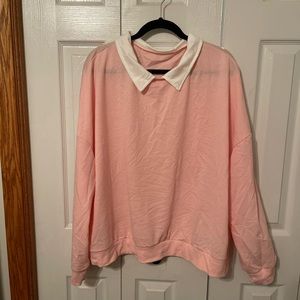 light pink sweater with faux collar